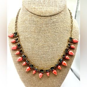 J. Crew Coral/Pink Teardrop Opaque Faceted Crystal & Gray Rhinestone Necklace